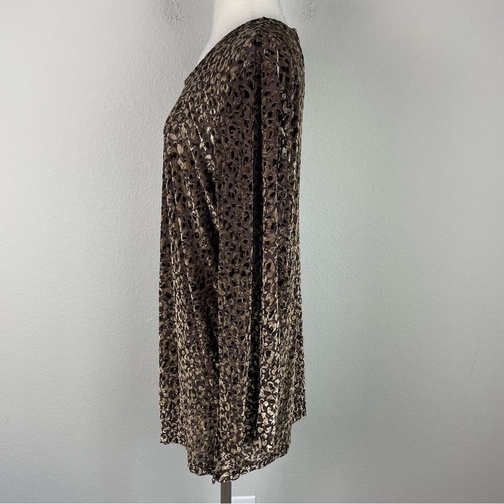 Chico's Brown Leopard Burnout Long Sleeve Semi Sheer Top 3 - Picture 5 of 8